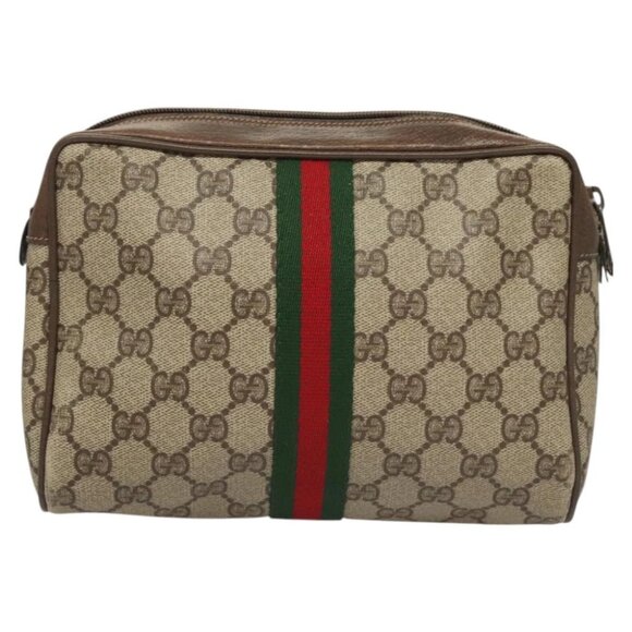 GUCCI GG Supreme Web Sherry Line Clutch Bag PVC Beige Red 75 01 012 Auth BA1881 - Picture 8 of 14